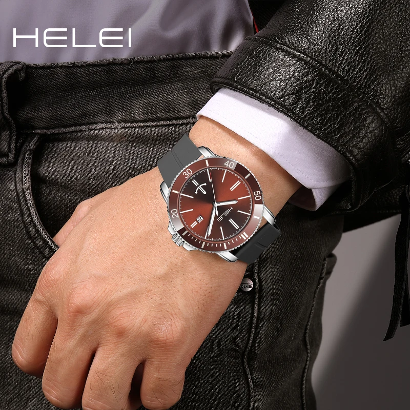 HELEI Original Classic Brand Men's Quartz Watch Strip Dial Waterproof Silicone Casual Quartz Wristwatch Date Gift For Men