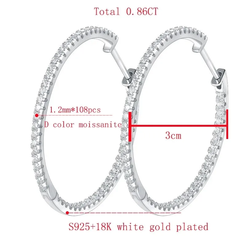 Follow Cloud Full Enternity Moissanite 0.86CT Hoop Earrings for Women Sparkling Lab Diamond Earrings 925 Sterling Silver Jewelry 3