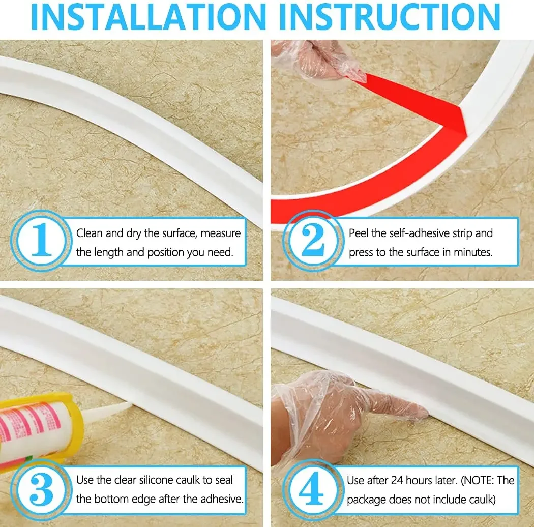 Bathroom water stopper 50mm Height Silicone Bathroom Water Stopper Blocker Shower Dam Dry And Wet Separation Flood Barrier Door Bottom Sealing Strip
