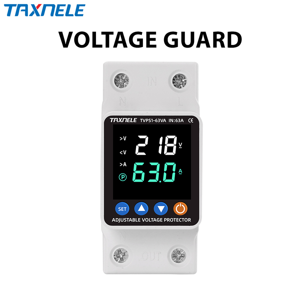 Dual Display 40A 63A 230V Din Rail Adjustable digital Over Under Voltage Relay Surge Protector Limit Over Current Protection