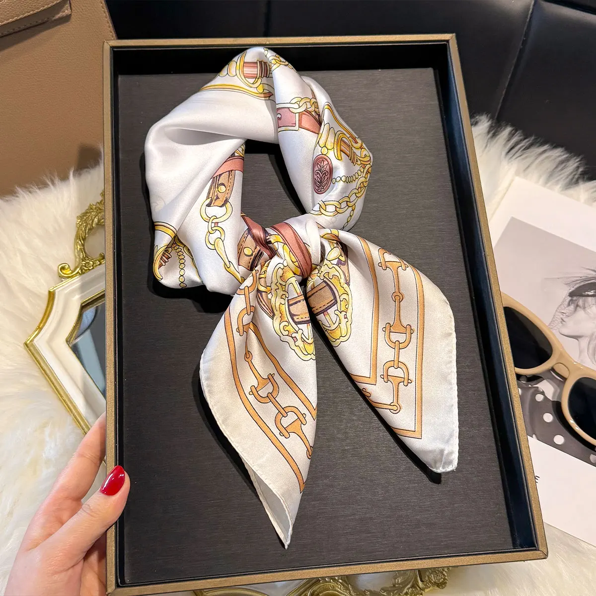 New Luxury Silk Shawl Square Scarf for Women Satin Hijab Fashion Wraps Neckerchief Female Hair Bands Ribbon Headband Bandana