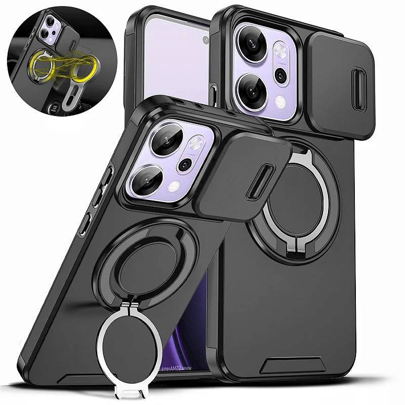 Enhanced Armor Case with Slide Camera Lens Protector and Ring Holder Cover