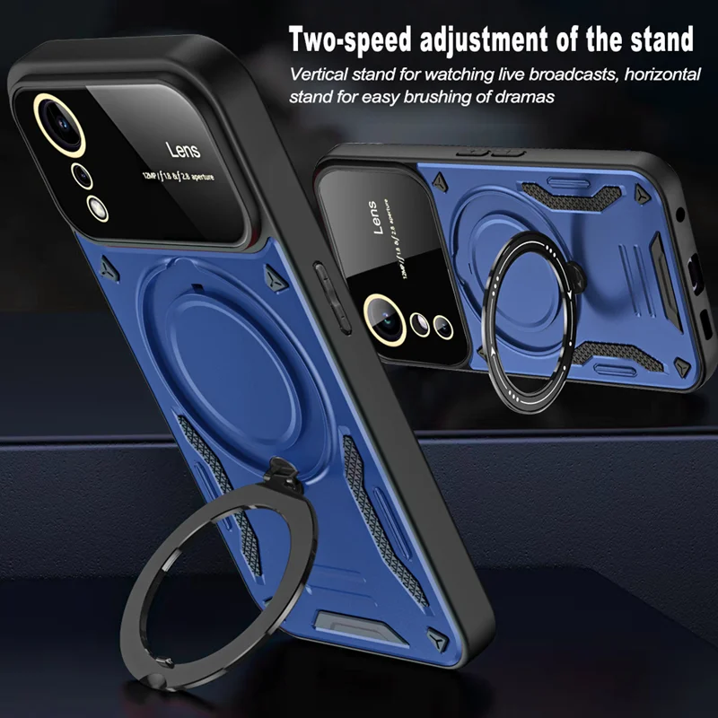 Shockproof Armor Wireless Charging Magsafe Case with Magnetic Ring Cover