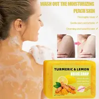 1/2 pièces citron curcuma acide kojique barre de savon, barre de savon au curcuma éclaircir même la peau vitamine E, savon au citron doux pour le visage, lavage du corps 5