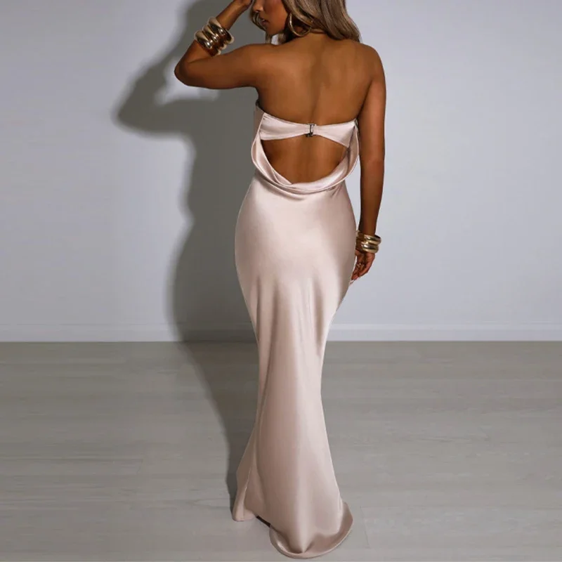 

Party Spring Sexy Cut Out Backless Midi Dress Satin Elegant Summer Women Evening Clubwear Bodycon Off Shoulder Sundress G1105