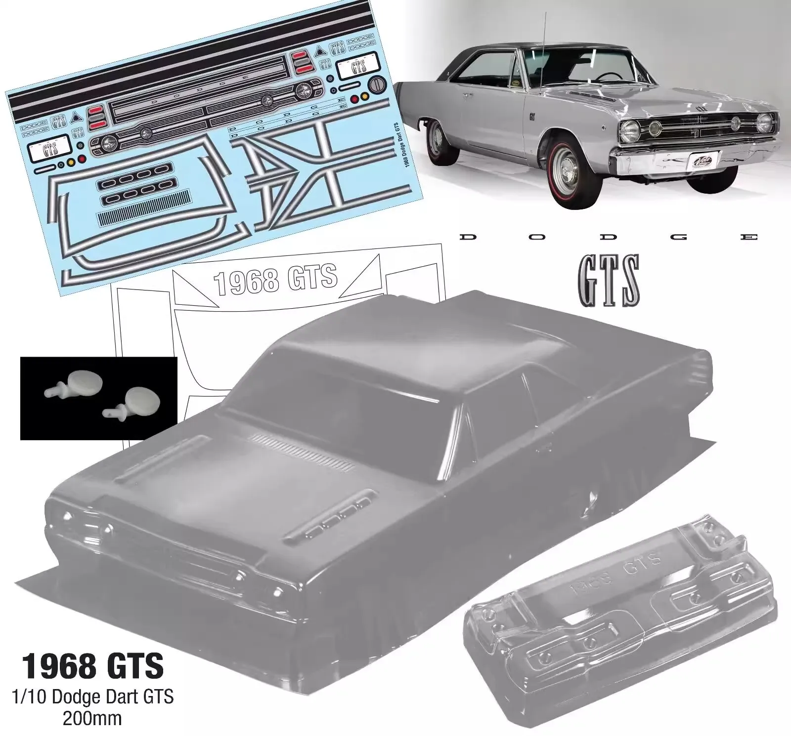 1/10 1970年式ダッジ・チャージャー クリアボディ（ライトバックル付き