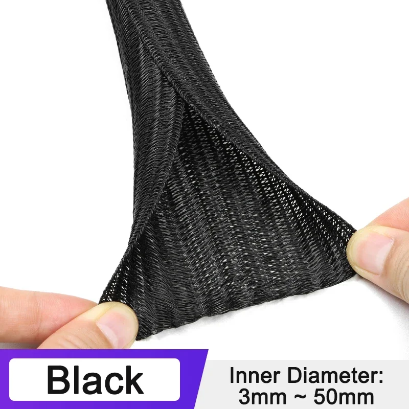 High-Protection PET Braided Cable Sleeve | Self-Closing Insulated Wire Organizer