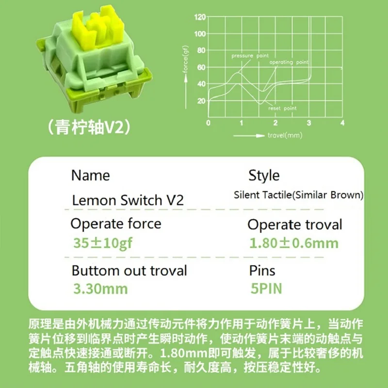 Outemu-사일런트 피치 V2 스위치, 레몬 V2 스위치, 기계식 키보드 선형 촉각 5 핀, 러브 게임 PC 업그레이드