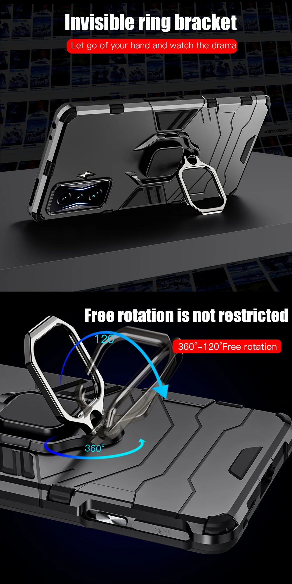 KEYSION Stoßfestes Rüstungsgehäuse für Xiaomi POCO F4 GT F4 5G F3 GT Ringständer-Telefonrückseite für Redmi K50 Gaming K50 Pro_voghion.com
