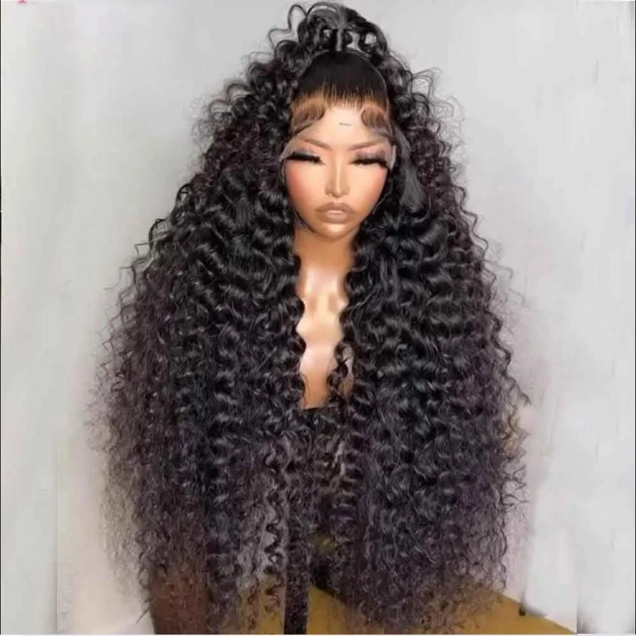 

Natural Black Soft Glueless 26“Long 180Density Kinky Curly Lace Front Wig For Women With BabyHair Preplucked Daily Cosplay
