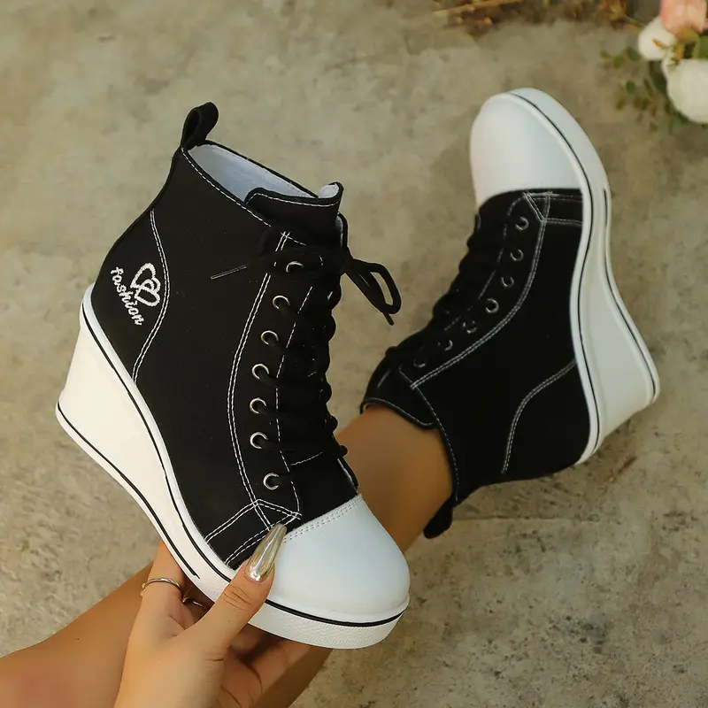 Women Shoes Classic Breathable Canvas Shoes Fashion Casual Vulcanized Shoe Women Wedge Sneakers Height Increasing Platform Shoes - Image 2