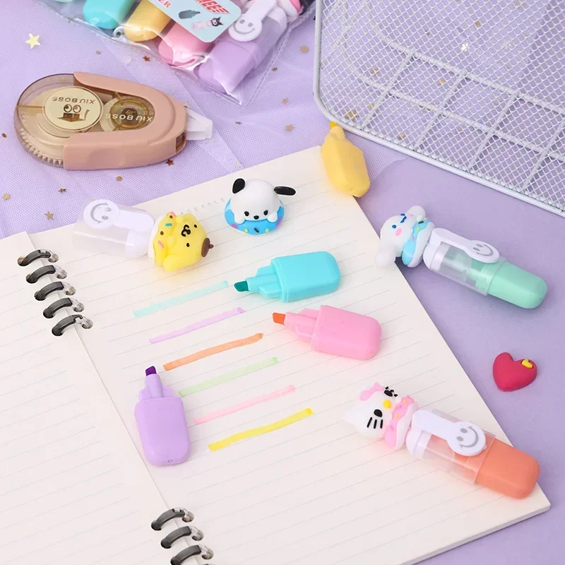 Sanrio Highlighter 6-24pcs Kuromi Melody Soft Rubber Doughnut Mini Color Marker For Highlighter Marker Highlighter Pen Art Marker Marker Pen