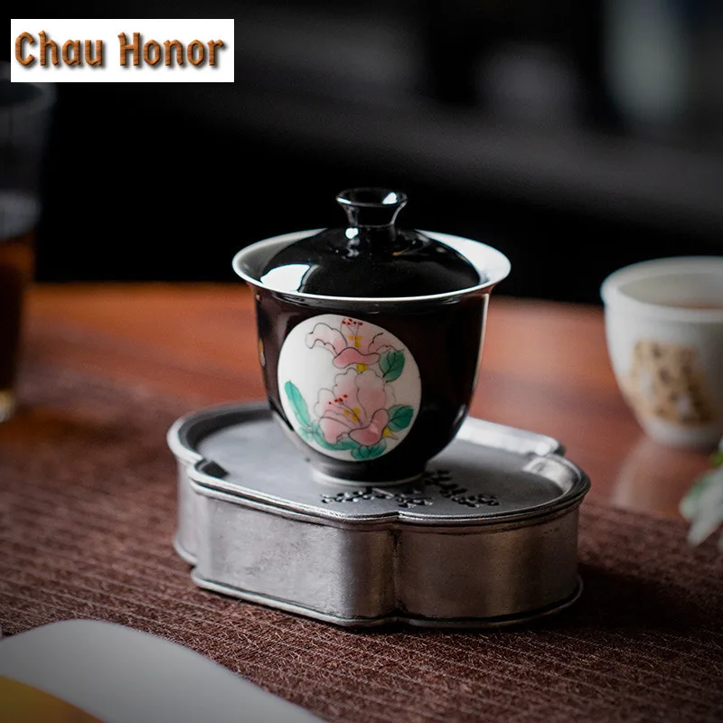 110ml Boutique Pure Hand Painted Azalea Art Ceramic Tea Tureen Tea Maker Not Hot Gaiwan Household Kung Fu Tea Cover Bowl Teaset