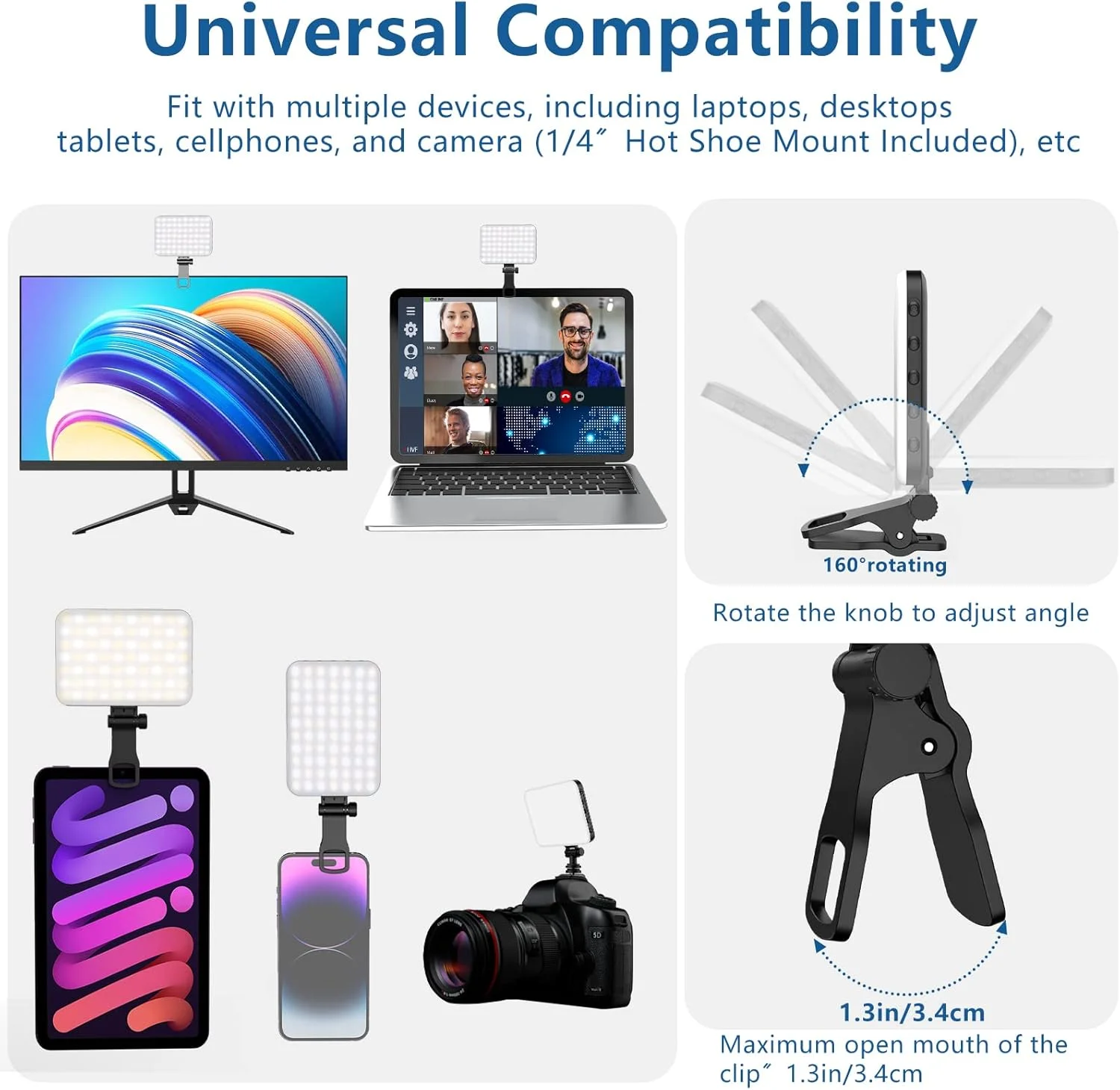 60 LED Video Light Fill Light Rechargeable 2500 MAh Ajusted 3 Modes CRI95 Portable Mini Selfie 2500-9000K