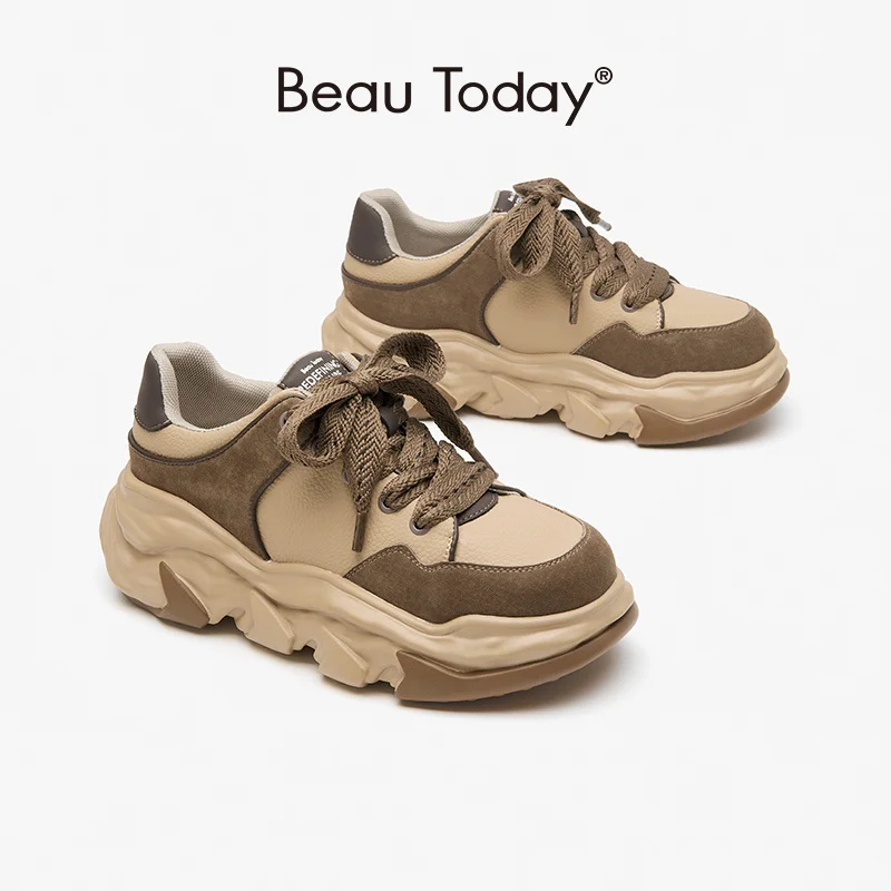 

Casual Sneakers Women Pig Suede Patchwork Mixed Cors Lace-Up Round Toe Platform Ladies Shoes Handmade 29566