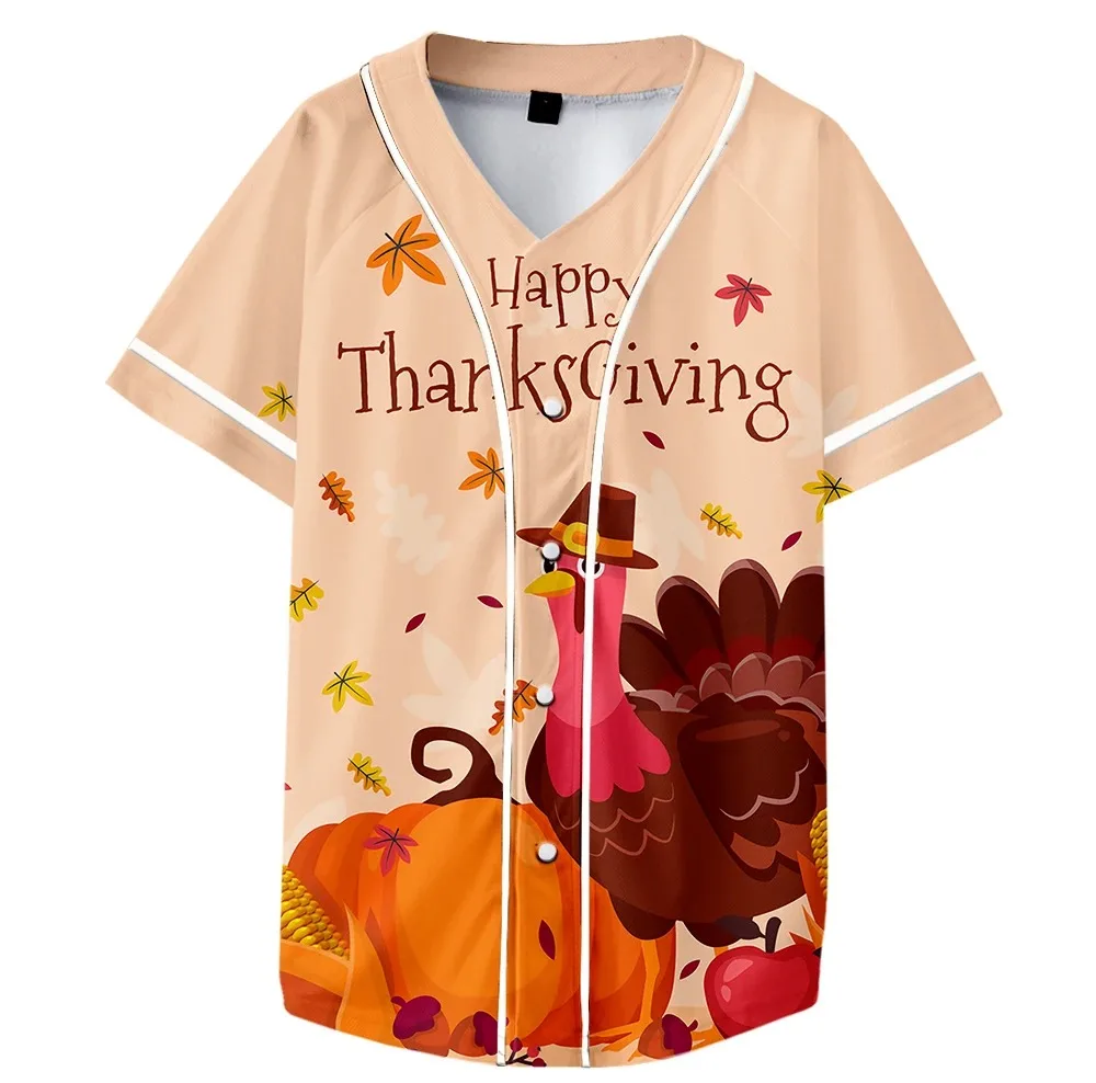 Thanksgiving Turkey Cartoon Merch Baseball T-shirt para homens e mulheres, manga curta, camisola casual diária, roupa 3D 2024