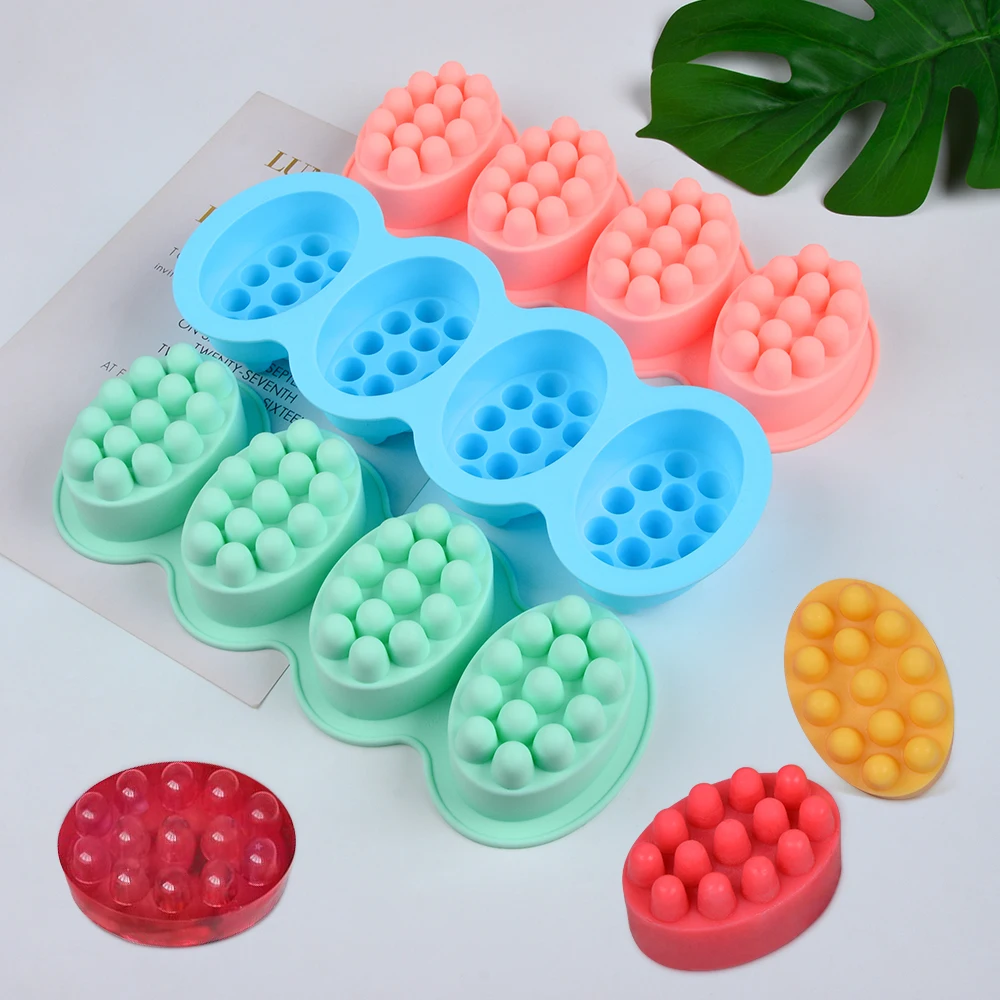 SJ 3d Handmade Soap Molds For Soap Making Silikone 4 Cavity Massage Craft Silicone Mold Forms Suit For Bath