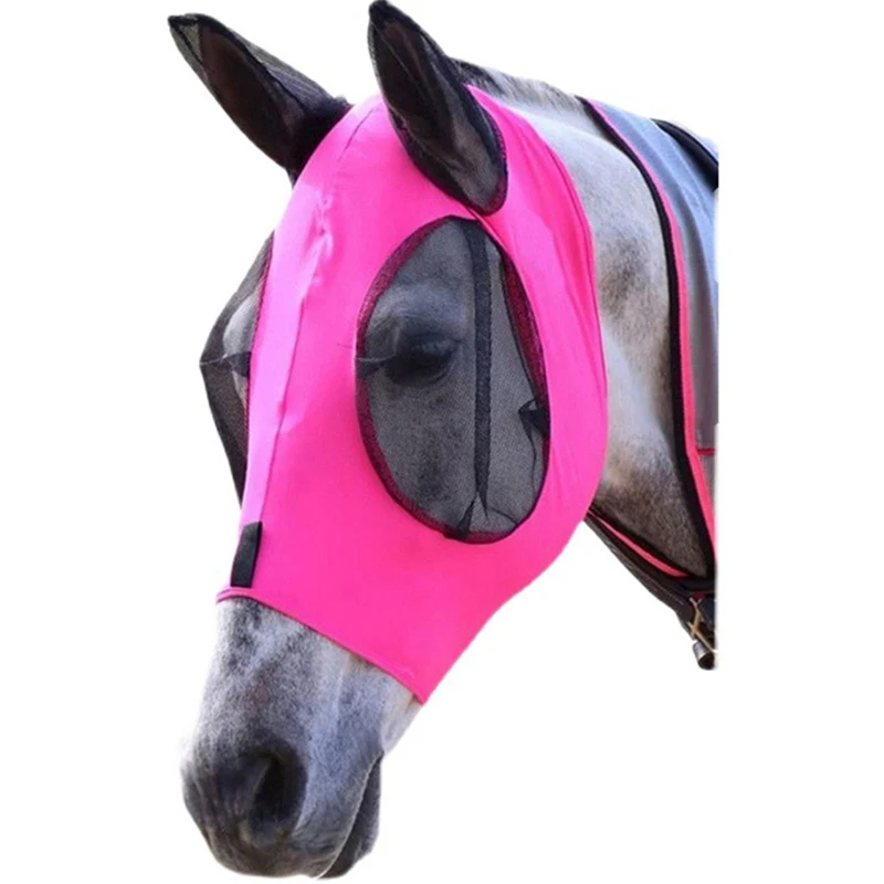 NEW Horse Mask Anti-Fly Mesh Equine Stretch Bug Eye Horse Fly Mask with Covered Ears Horse Fly Mask Long Nose with Ears