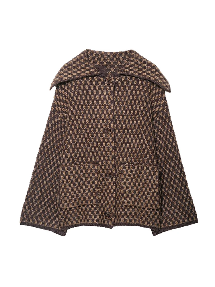 Women Lapel Cardigan Sweater 2026 Spring Autumn Long Sleeve Single Breasted Knitted Coats Fashion Street Chic Knitted Outerwear