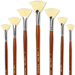 Premium Artist Paint Brush Set - 7-Piece White Hog Bristle, Anti-Shedding Tips, Long Handle for Acrylic and Oil Painting (7pcs Fan Bristle)