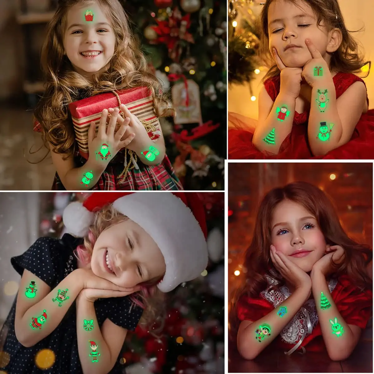 10 Sheets Christmas Temporary Tattoos Mixed Style Tattoo Sticker Waterproof Luminous Tattoo Stickers for Party Decor Supplies