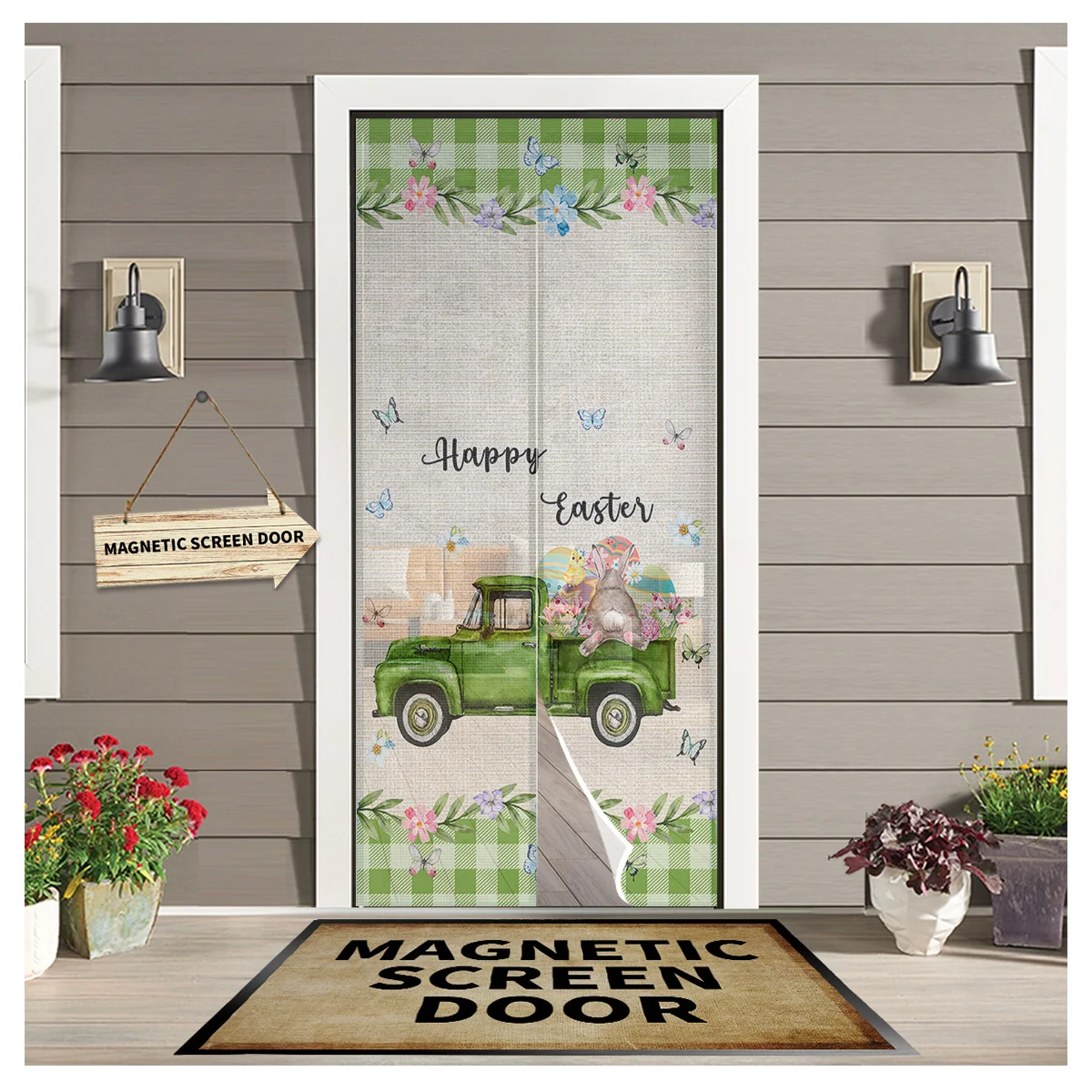 

Easter Truck Bunny Egg Butterfly Kitchen Curtain Magnetic Mosquito Net Curtains Summer Bedroom Anti Insect Door Curtain