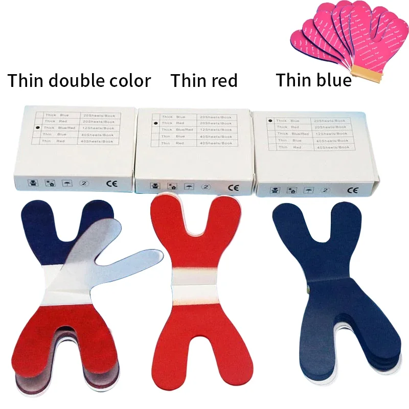 

Denspay 6books/Box Dental Full Mouth Articulating Paper Horseshoe Thick Thin Blue Red Bite Paper Dentist Double Side Tools