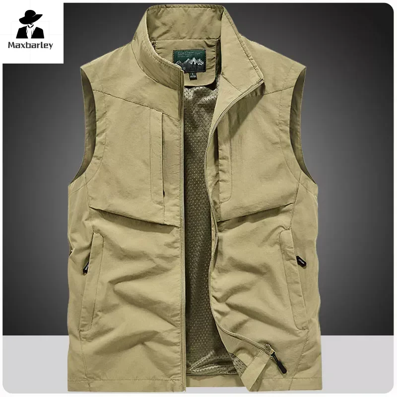 Gilet da pesca all'aperto da uomo primaverile e autunnale Quick-DryTravel Jogging Running Sport Casual allentato senza maniche gilet in rete