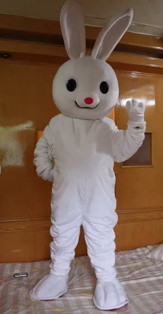 

New Adult Hot Sale Foam White Bunny Rabbit Fancy Cartoon Mascot Costume Plush Christmas Fancy Dress Halloween Mascot Costume