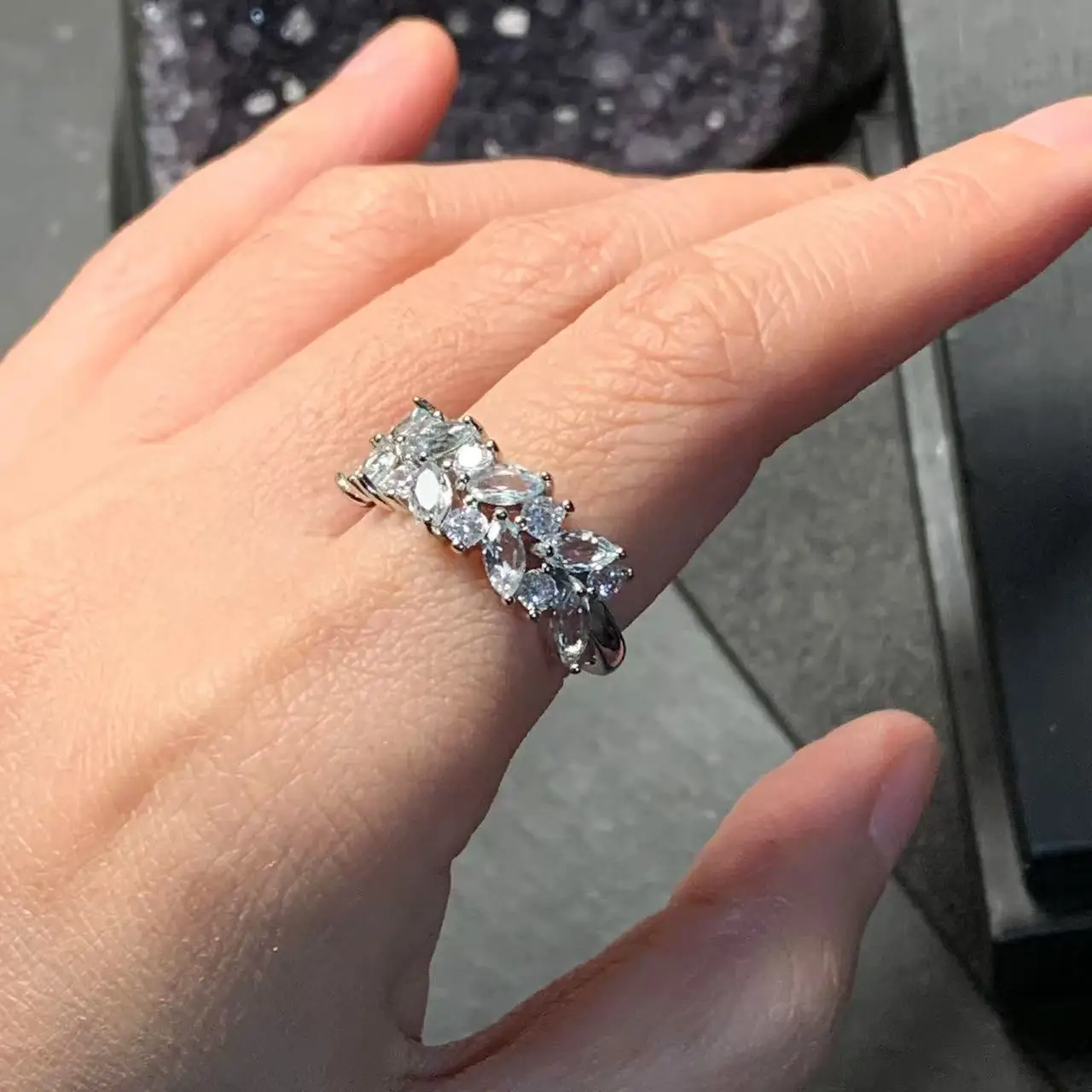 MM Natural Blue Topaz Ring Adjustable Female Ring Jewelry for Women Gift Wholesale High Quality Vintage Fine