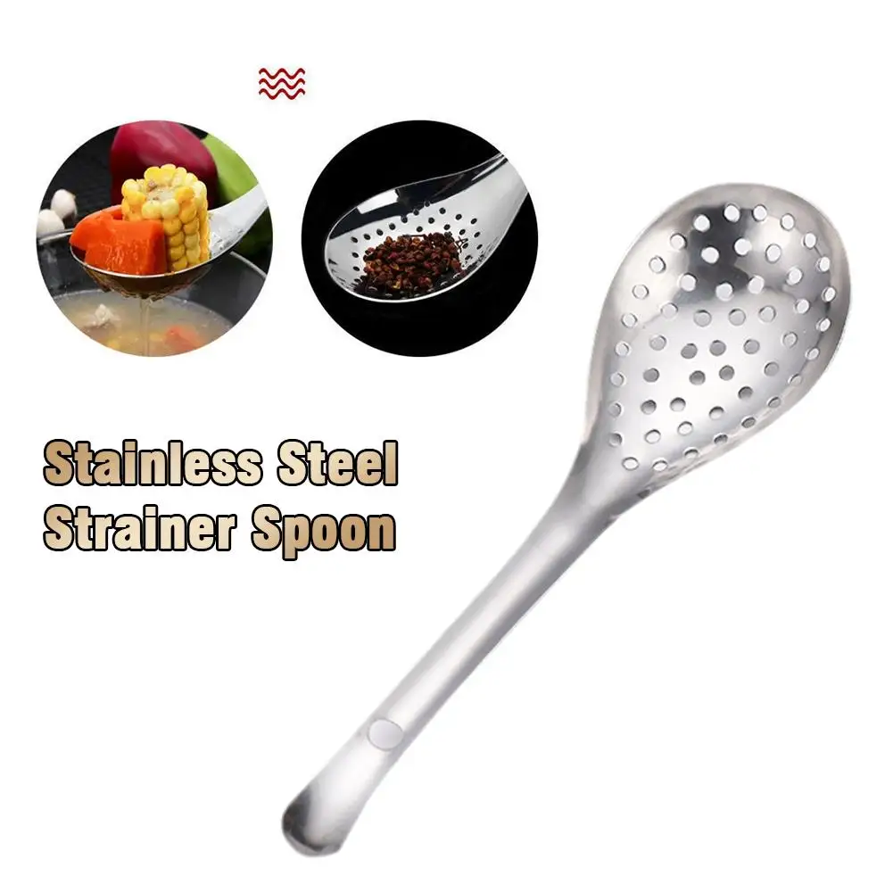 304 Stainless Steel Strainer Spoon Kitchen Colander Filter Strainer Food Skimmer Spoon Colander Spoon ScoopPerforated W0U9