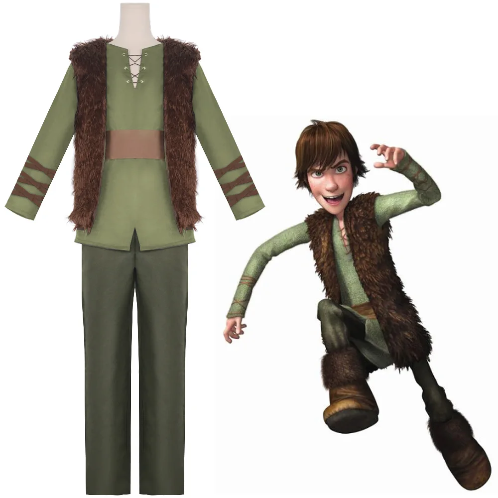 Anime Cartoon Dragon Roleplay Adult Hiccup Cosplay Costume Hooded Shirt Vest Pants Belt Outfits Halloween Carnival Party Suitx,5
