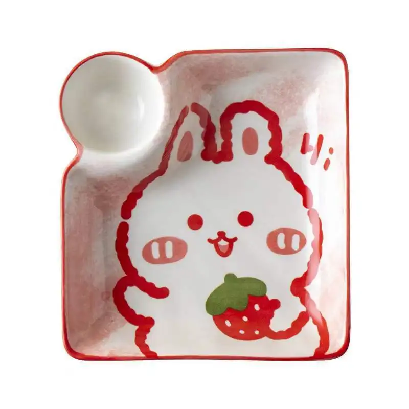 7.5 Inch French Fries Dumpling Plate,Ceramic Fishing Household Underglaze Vinegar Tableware Internet Celebrity Cartoon Trays 6