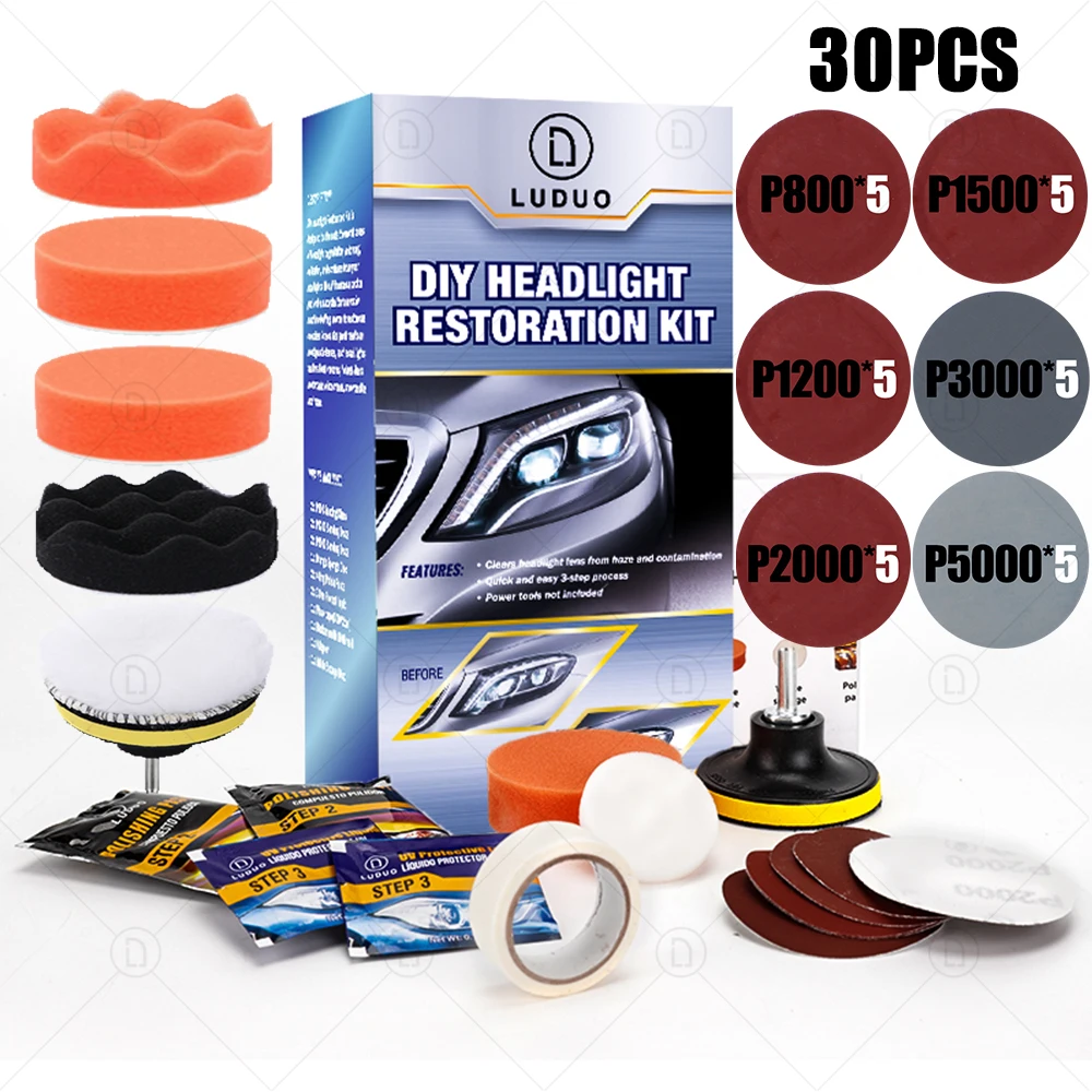 LUDUO DIY Headlight Restoration Polishing Kits Headlamp Clean Paste Systems Car Care Wash Head Lamps Brightener Refurbish Repair adam polishes Paint Care & Polishes