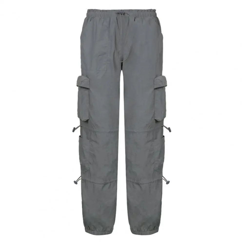 

Women Pants Solid Color Drawstring Multi Pockets Elastic Waist Summer Trousers for Daily Wear