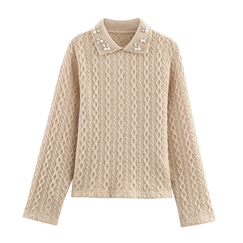 Chic Autumn Knitted Pullover Women Elegant Jewelry Collar Sweater Fashion Casual Long Sleeve Female Knitwear Sweaters Top ﻿