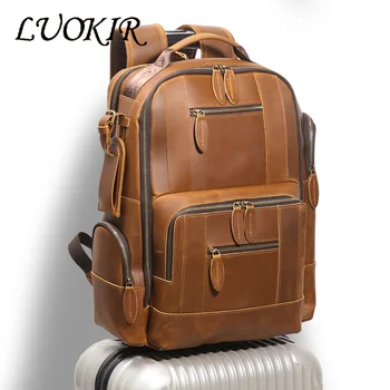 LUOKIR New Genuine Leather Large Capacity Multifunctional Crazy Horse Leather Backpack Travel Business Laptop Bag 1