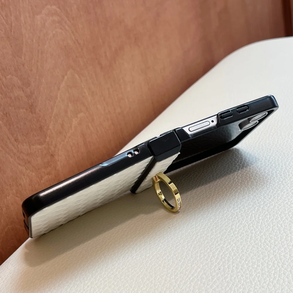 Premium PU Leather Flip Ring Holder Case with Hinge Protection Cover