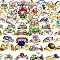 50pcs/lot Luxury Exquisite Multi-Colored Zircon Mix Stainless Steel Ring Men Women Wedding Ring Wholesale Bulk Jewelry Lot 2