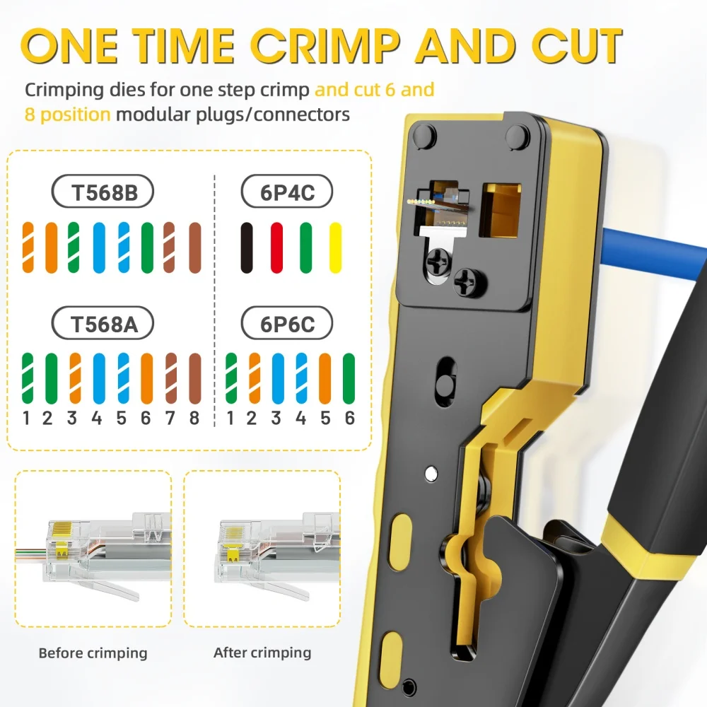 RJ45 Crimp Tool Pass Through Crimper Cutter For Cat6a Cat6 Cat5 Cat5e 8P8C Modular Connector - View #3