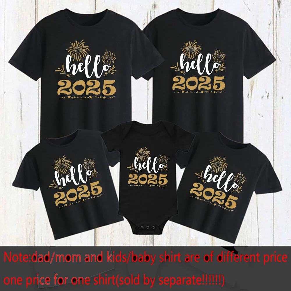 thumbnail image 5 of Hola 2025, ropa familiar a juego, camisetas para papá, mamá, niños, camisetas, monos para bebés, conjuntos familiares, blusas familiares para las fiestas, 5 of 5