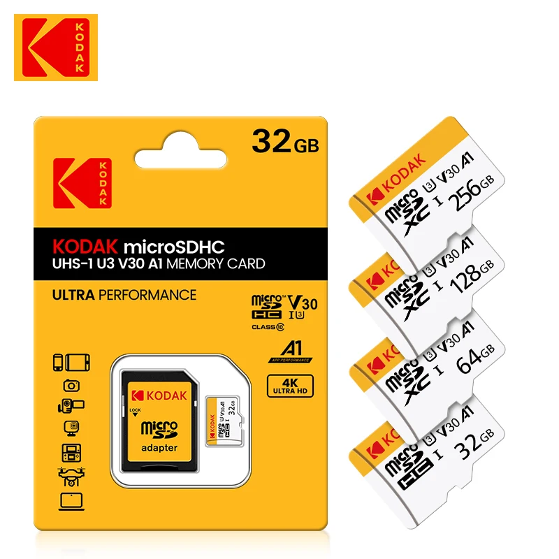 코닥 고속 화이트 TF 메모리 카드 32GB 64GB 128GB (어댑터 포함), 태블릿 PC용 고속 TF 메모리 카드, 그리고 C타입 어댑터