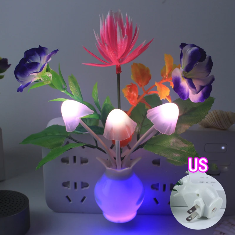 LED Night Light Lovely Rose Colorful Lilac Mushroom Lamp for Home Art Decor