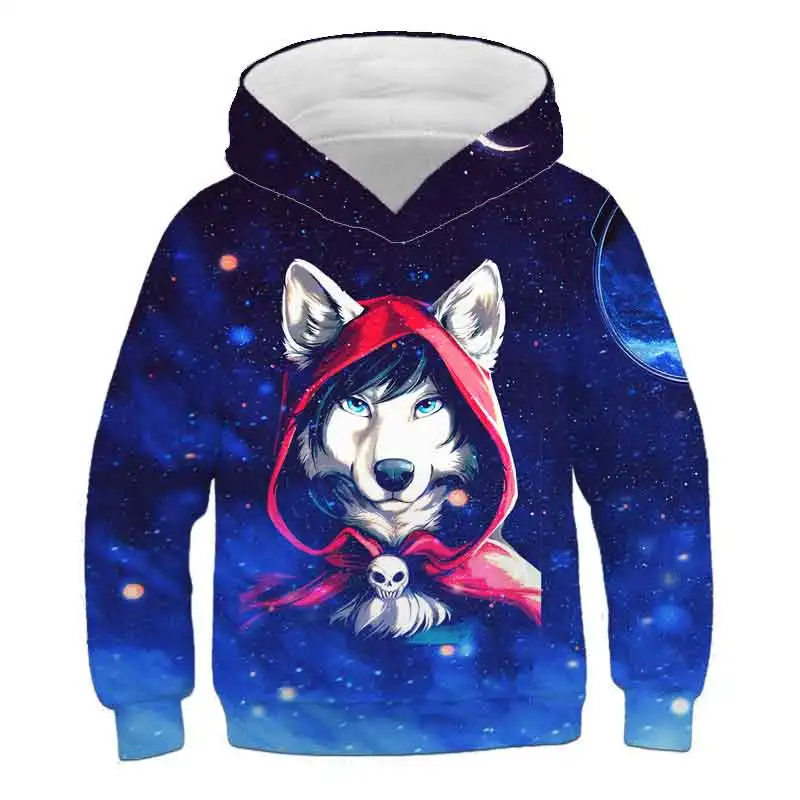 Animal wolf cartoon anime 3D printing long sleeve 4-14 years old children's hoodie boy girl casual sports sweater baby pullover sweatshirt kid from vine