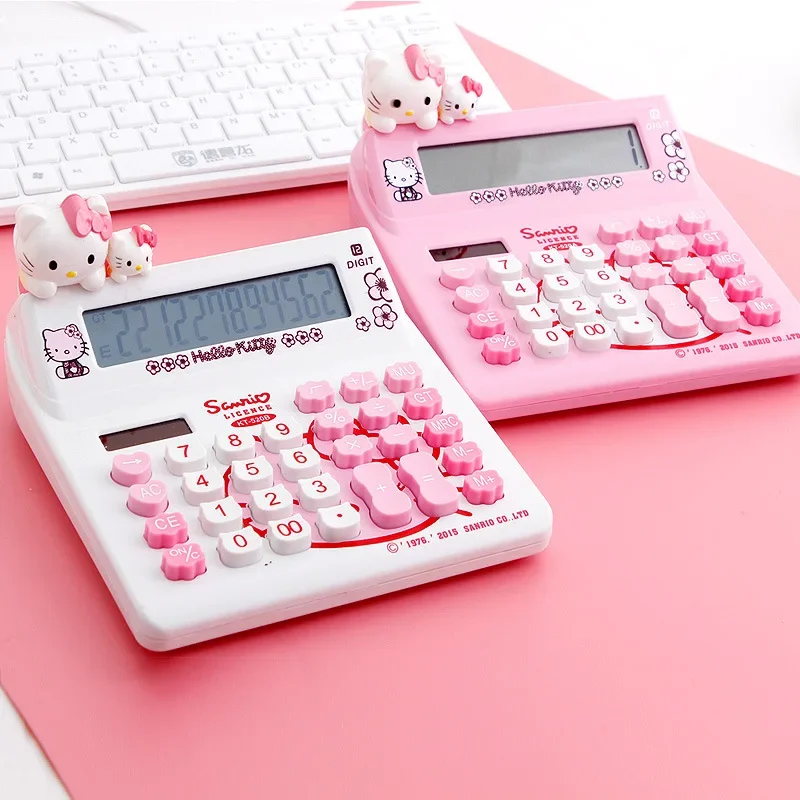 

12 Digits Solar Cute Kitty Calculator Solar Clear Calculator with Pen and Notebook Calculated Calculadoras Learn Gifts Blessings