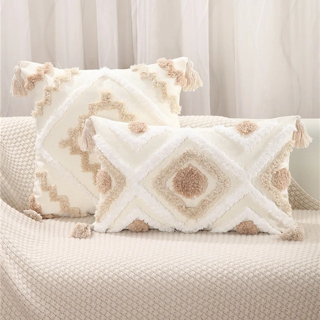 Boho White Decorative Pillows for Sofa Cotton Linen 3D Floral Lace  Pillowcase Sofa Cushion Cover Wedding Decor Throw Pillows