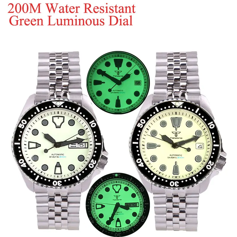 Diver 200M Water Resistant Tandorio 41MM SKX Green Luminous White Dial Automatic NH36A/NH35A Men Watch Sapphire Glass 3.8 Crown addiesdive new 41mm diver men s watches japan nh35a automatic mechanical sapphire glass date luminous 200m waterproof wristwatch