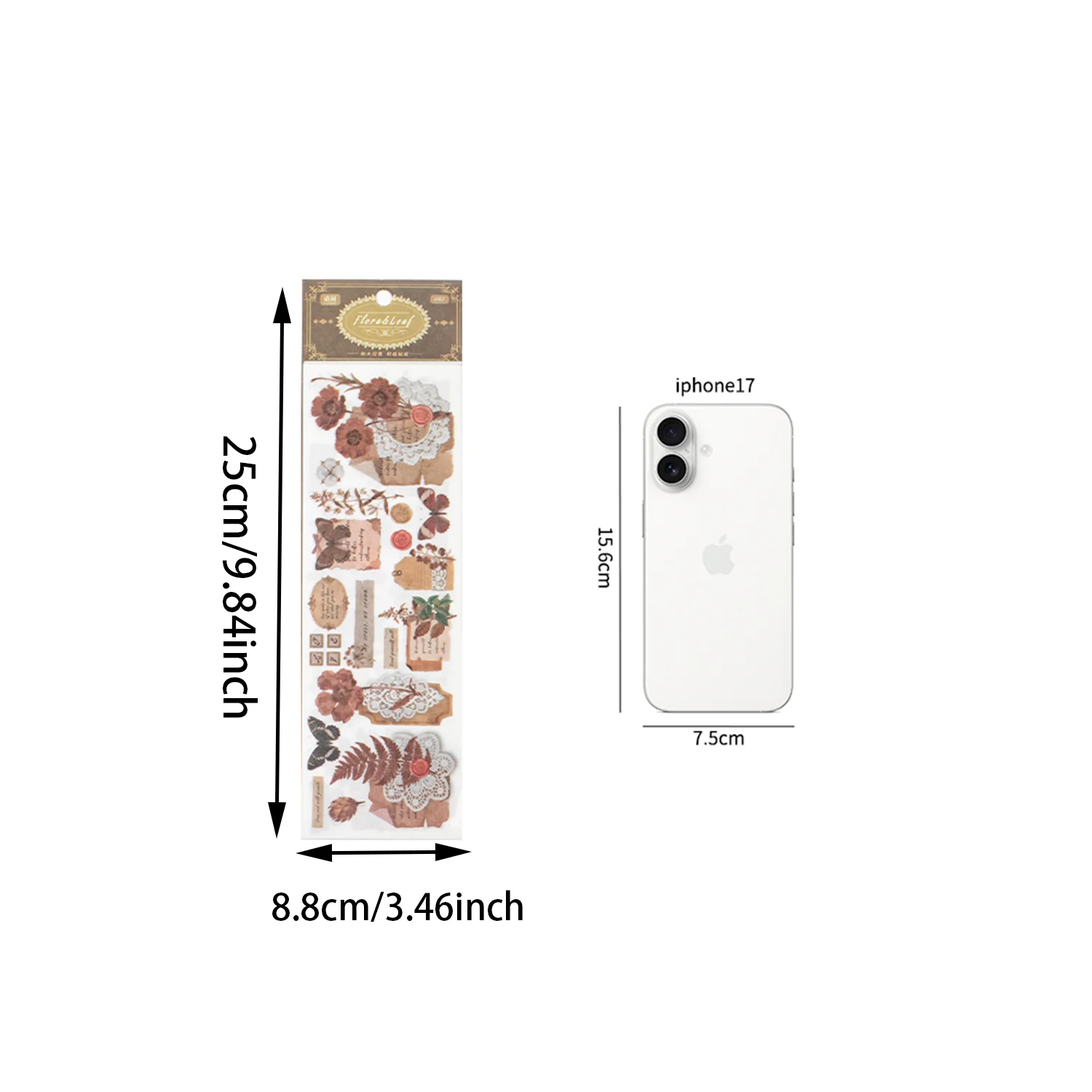 6PCS 와시 종이 빈티지 식물 스티커 스크랩북 저널 플래너용 레트로 식물 장식