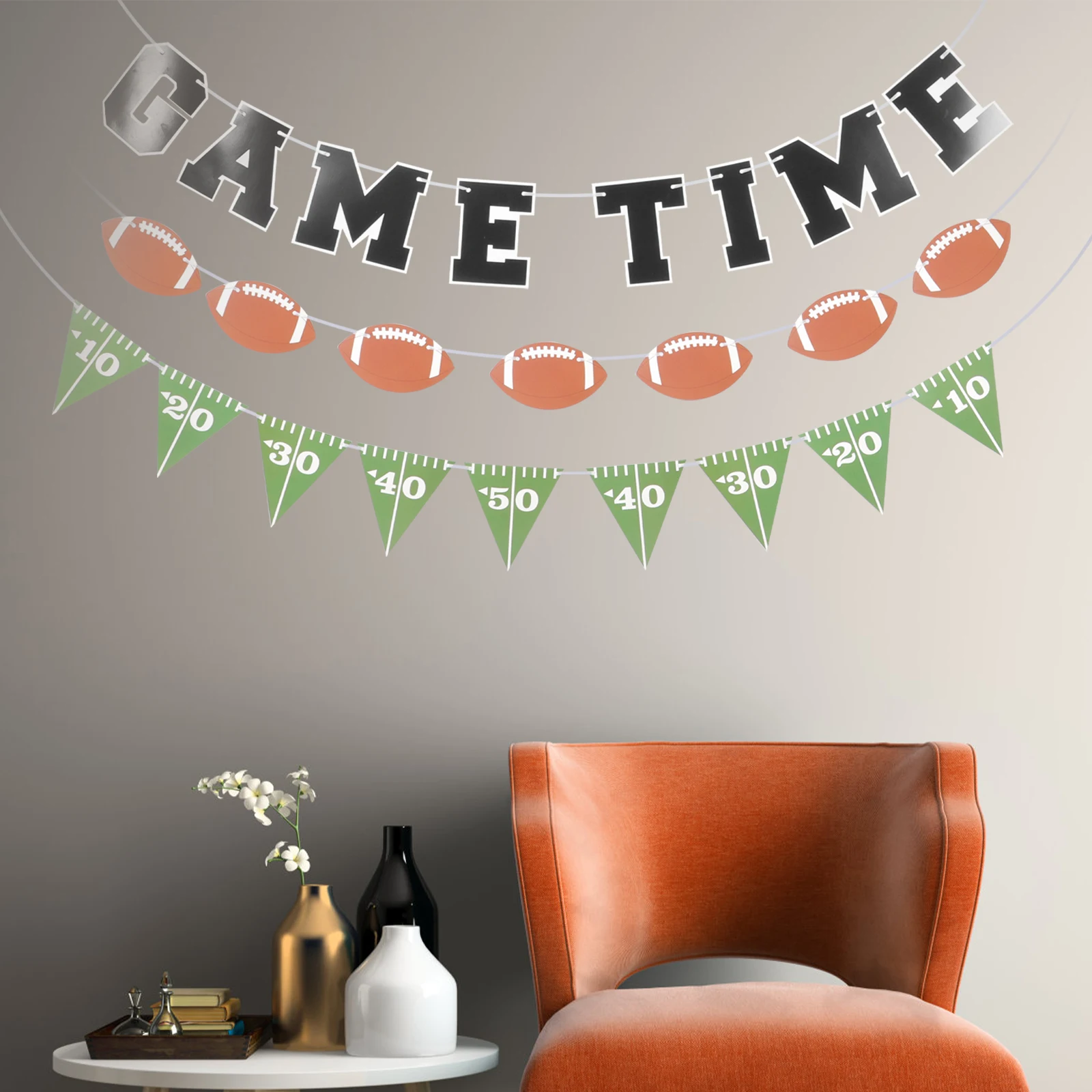 3Pcs American Football Banner Football Bunting American Birthday Themed Party Decoration Pennant Flag