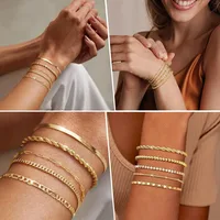 Non Tarnish Stainless Steel Bracelet Stackable for Women, Thin Herribone Chain Bracelet Waterproof Gold Plated Jewelry - Image 6